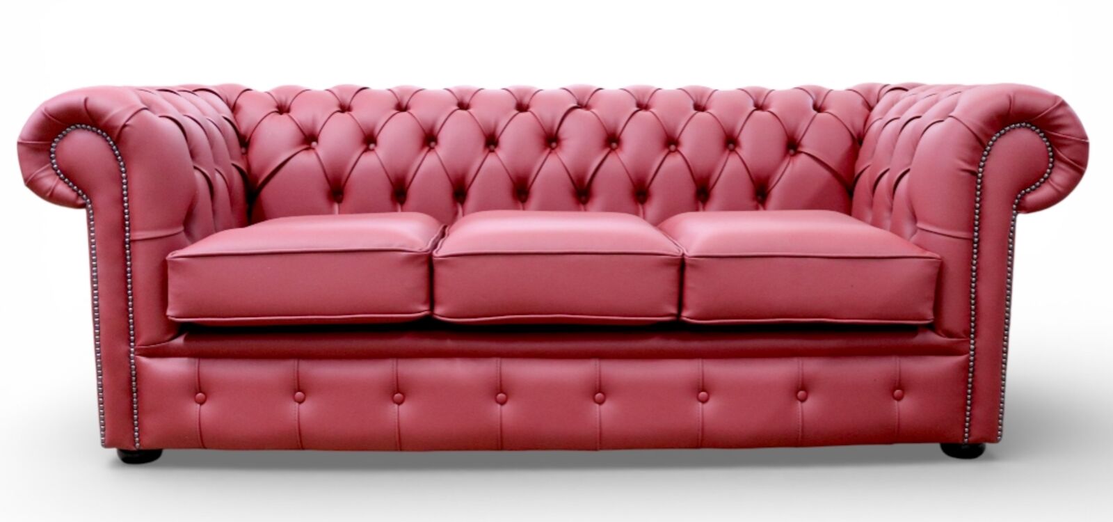 Red Chesterfield Leather Sofa Classic Tufted 3 Seater Maximo Chilli