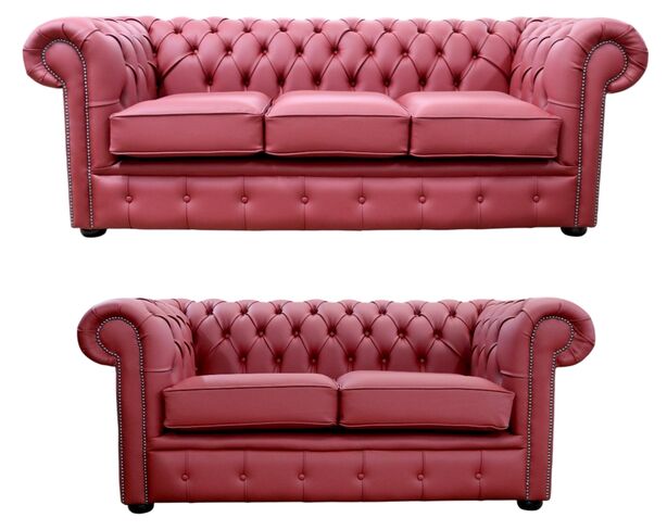 Red Chesterfield Leather Sofa Suite – Classic Tufted 3+2 Seater Maximo Chilli