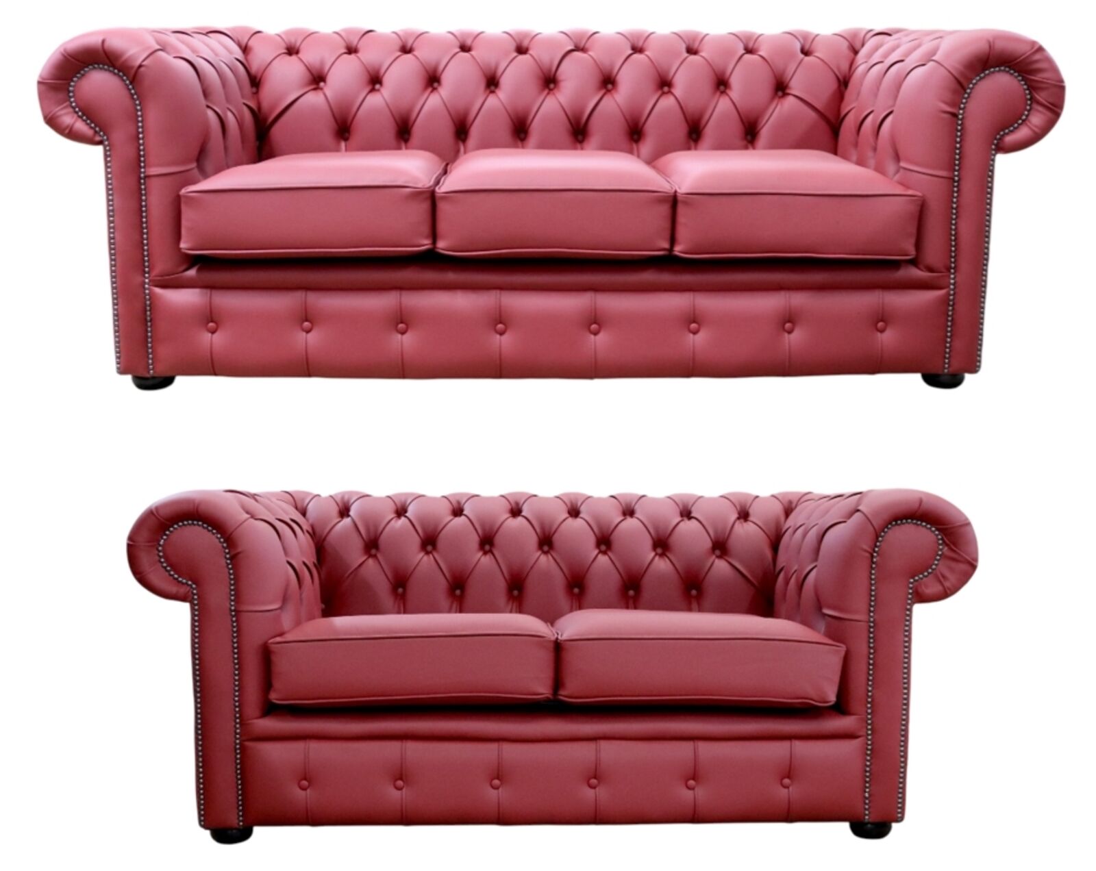 Red Chesterfield Leather Sofa Suite Classic Tufted 3+2 Seater Maximo Chilli