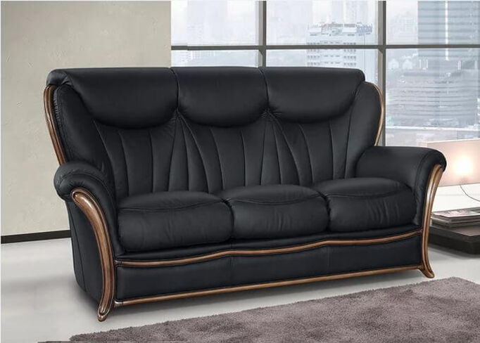 Rimini 3 Seater Genuine Italian Black Leather Sofa