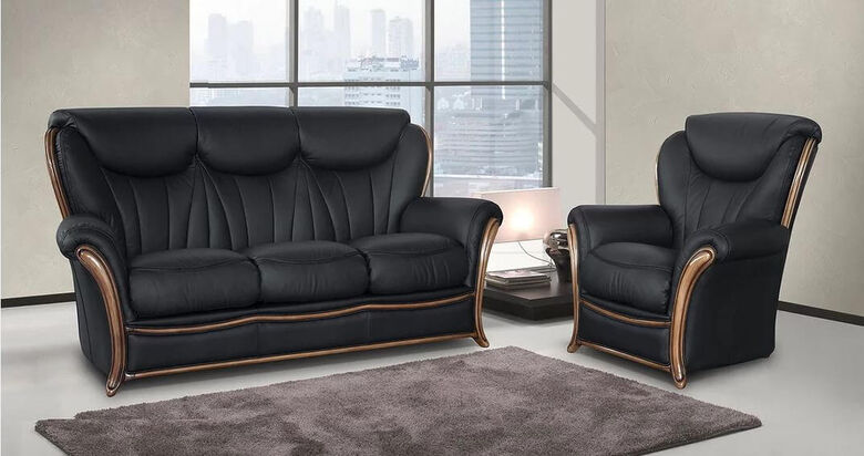 Rimini 3+1 Genuine Italian Black Leather Sofa Suite Offer