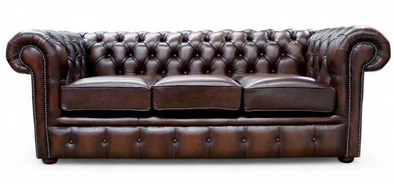 Rub Off Antique Brown Leather Chesterfield London 3 Seater Sofa | DesignerSofas4U