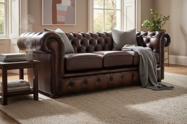 Rub Off Antique Brown Leather Chesterfield London 3 Seater Sofa | DesignerSofas4U