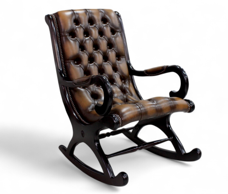 Rub Off Antique Tan Leather Rocking Chair by Chesterfield York