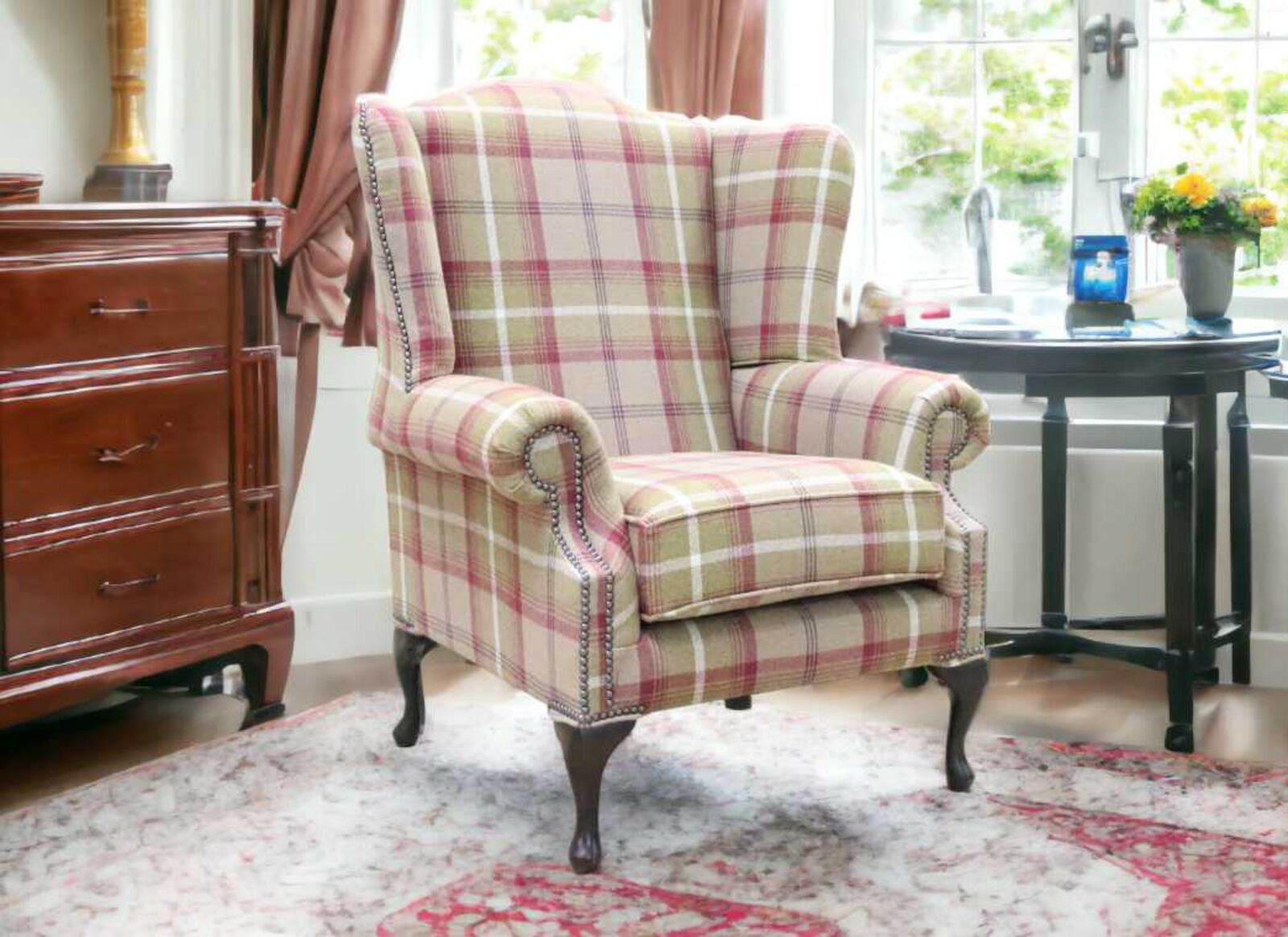 Product photograph of Chesterfield Saxon Mallory High Back Wing Chair Balmoral Heather Check P Amp S Fabric from Designer Sofas 4U