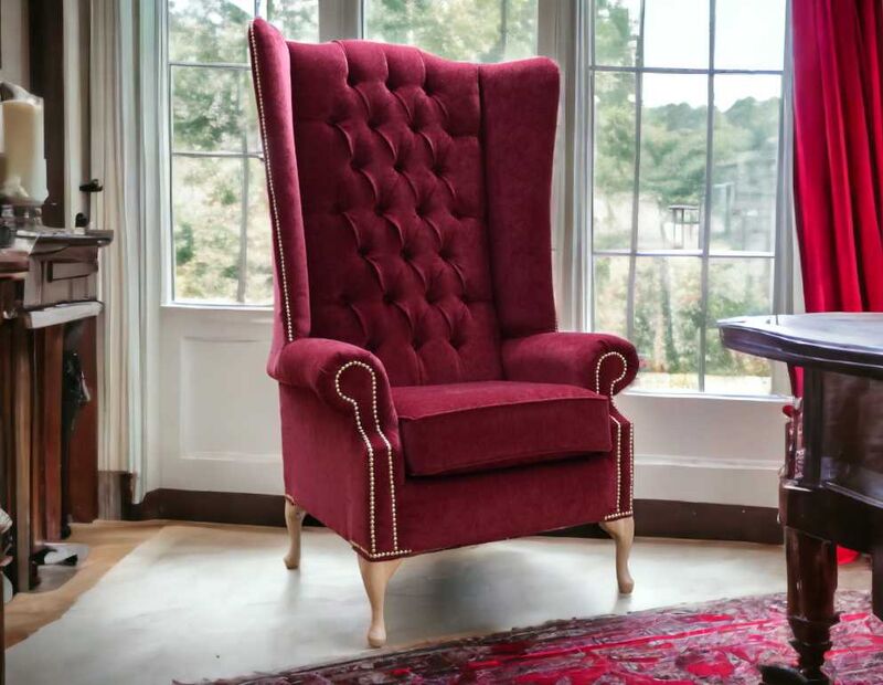 Product photograph of Chesterfield Soho 5ft High Back Wing Chair Pimlico Wine from Designer Sofas 4U