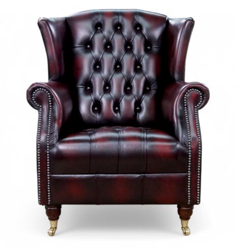 Southwold Chesterfield Buttoned Wing Chair Fireside High Back Leather Armchair Antique Oxblood Leather