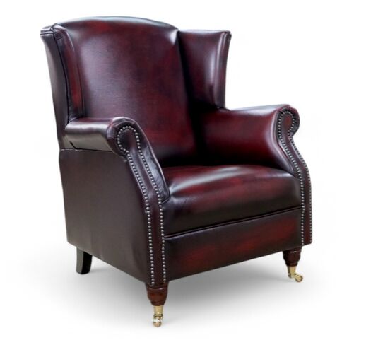 Southwold Chesterfield Fixed Seat Wing Chair Fireside High Back Leather Armchair Antique Oxblood Leather