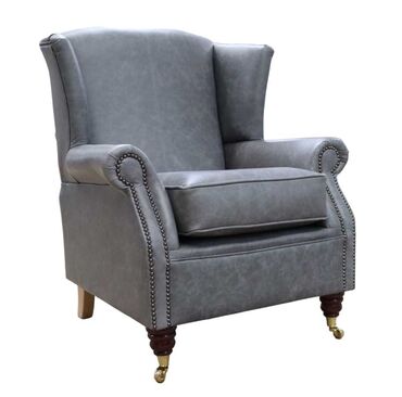 Southwold Chesterfield Wing Chair Fireside High Back Armchair Cracked Wax Ash Grey