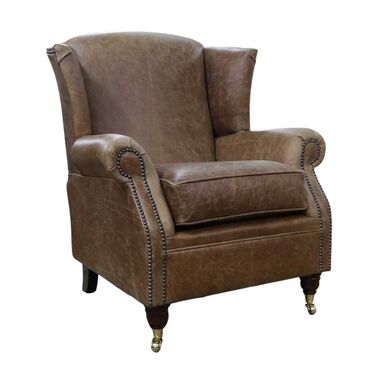 Southwold Chesterfield Wing Chair Fireside High Back Leather Armchair Cracked Wax Tan Leather