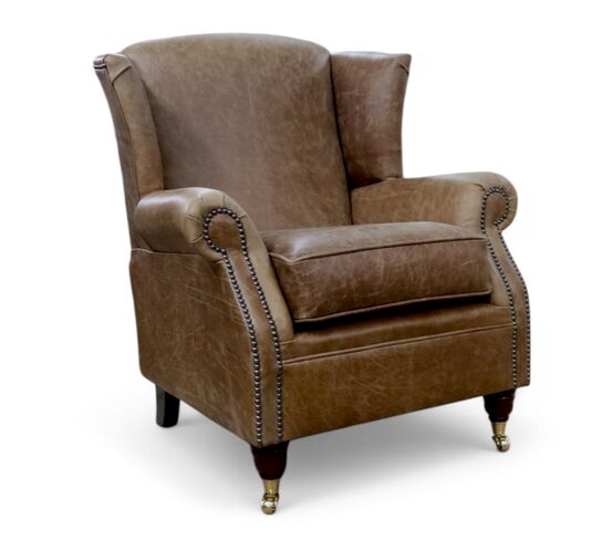Southwold Chesterfield Wing Chair Fireside High Back Leather Armchair Cracked Wax Tan Leather