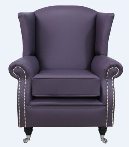 Southwold Wing Chair Fireside High Back Leather Armchair Amethyst Purple Leather