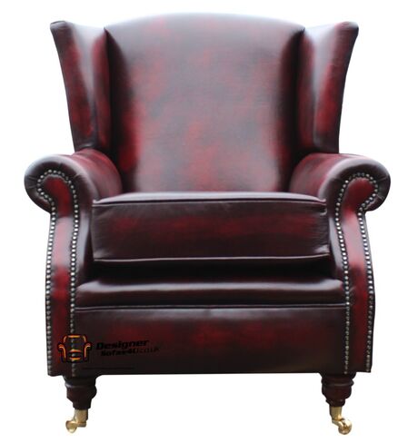 Southwold Chesterfield Wing Chair Fireside High Back Leather Armchair Antique Oxblood Leather