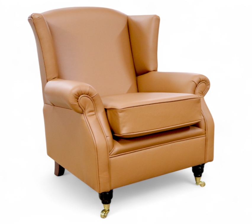 Southwold High Back Armchair Birch Camel Leather Wing Chair