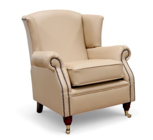 Southwold Wing Chair Fireside High Back Leather Armchair Stone Leather