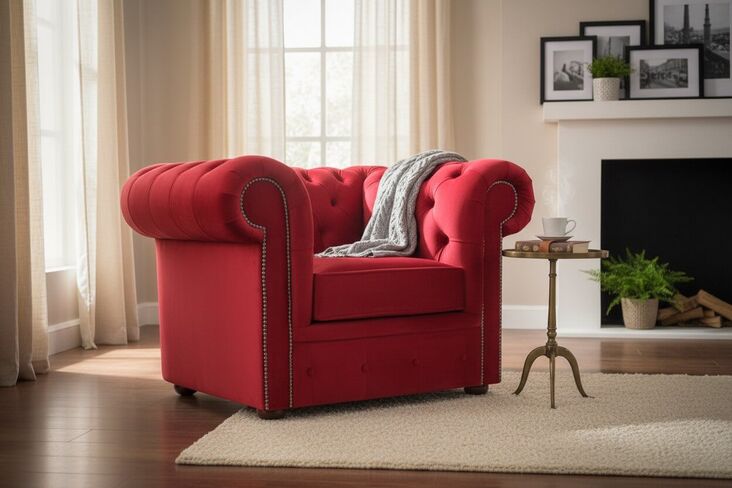SPECIAL OFFER Chesterfield Low Back Club Chair Malta Red Velvet Fabric