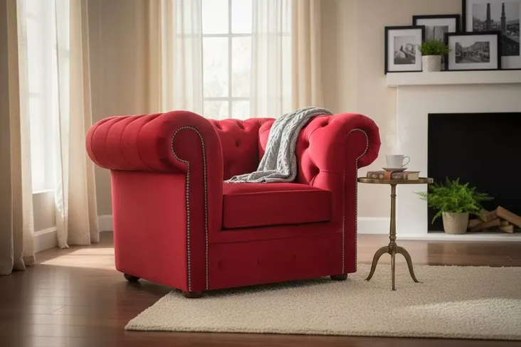 SPECIAL OFFER Chesterfield Low Back Club Chair Malta Red Velvet Fabric