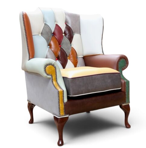 SPECIAL OFFER Chesterfield Patchwork Queen Anne Flat Wing Leather Wing Chair 10