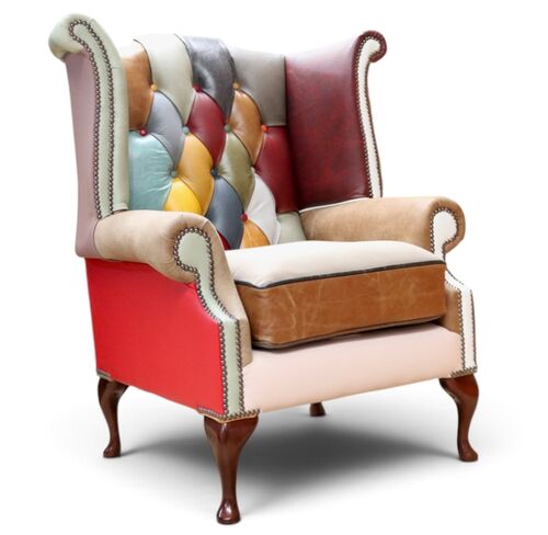 SPECIAL OFFER Chesterfield Patchwork Queen Anne Wing Leather Wing Chair 9