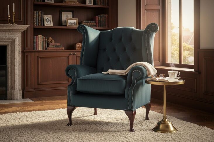 SPECIAL OFFER Chesterfield Queen Anne High Back Wing Armchair Salsa Coal Velvet
