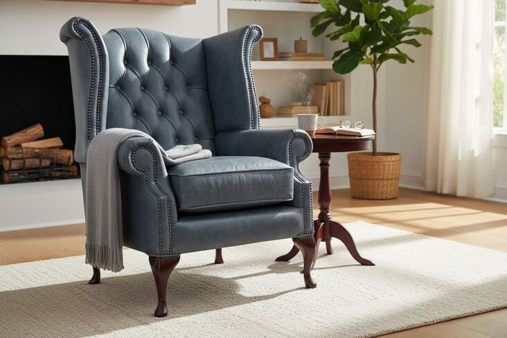 SPECIAL OFFER Chesterfield Queen Anne High Back Wing Chair Cracked Wax Ash Grey Leather