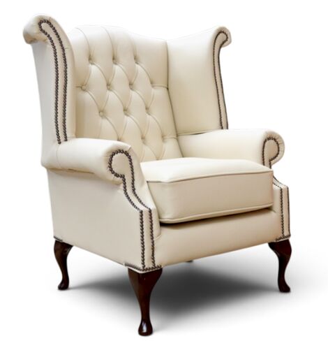 SPECIAL OFFER Chesterfield Queen Anne High Back Wing Chair Cream Leather