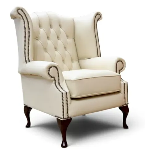 SPECIAL OFFER Chesterfield Queen Anne High Back Wing Chair Cream Leather