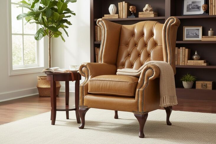 SPECIAL OFFER Chesterfield Queen Anne High Back Wing Chair Old English Bruciato