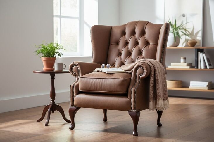 SPECIAL OFFER Chesterfield Queen Anne Mallory High Back Wing Armchair Alberta Mocha Leather