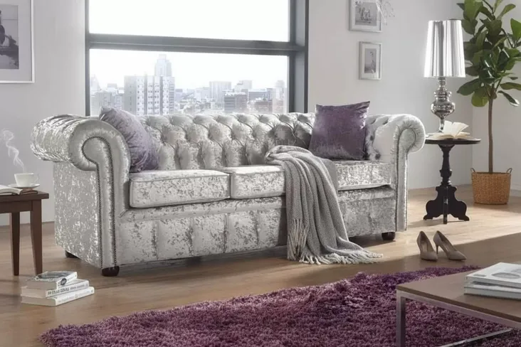 SPECIAL OFFER Shimmer Silver Velvet Chesterfield 3 Seater Settee Sofa