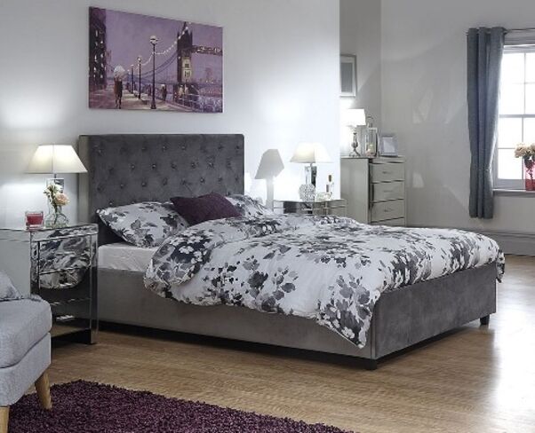 Utuh Double Storage Ottoman Bed Grey Fabric