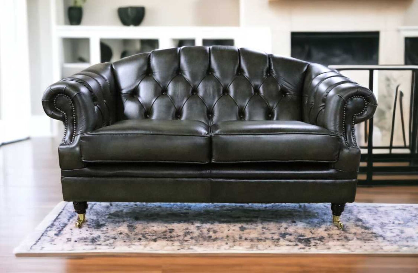 Product photograph of Victoria 2 Seater Chesterfield Leather Sofa Settee Antique Olive Leather from Designer Sofas 4U