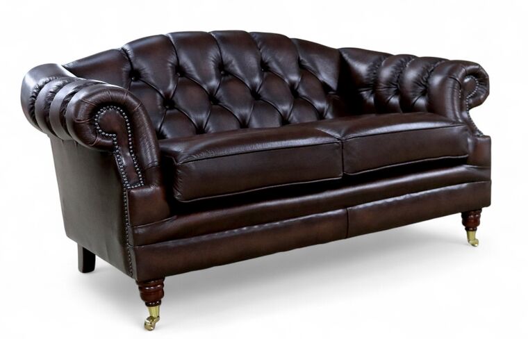 Victoria 2 Seater Chesterfield Leather Sofa Settee Antique Brown Leather