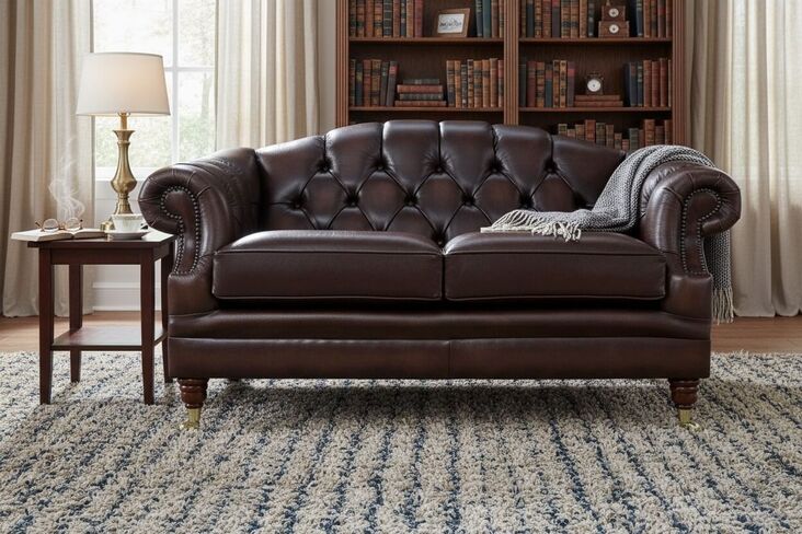 Victoria 2 Seater Chesterfield Leather Sofa Settee Antique Brown Leather