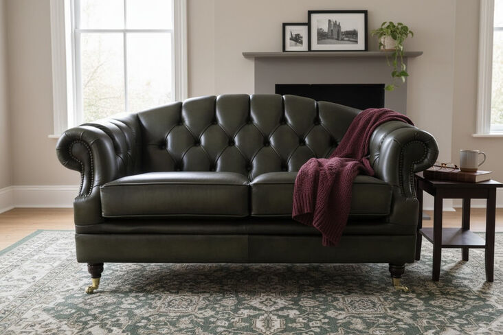 Victoria 2 Seater Chesterfield Leather Sofa Settee Antique Olive Leather