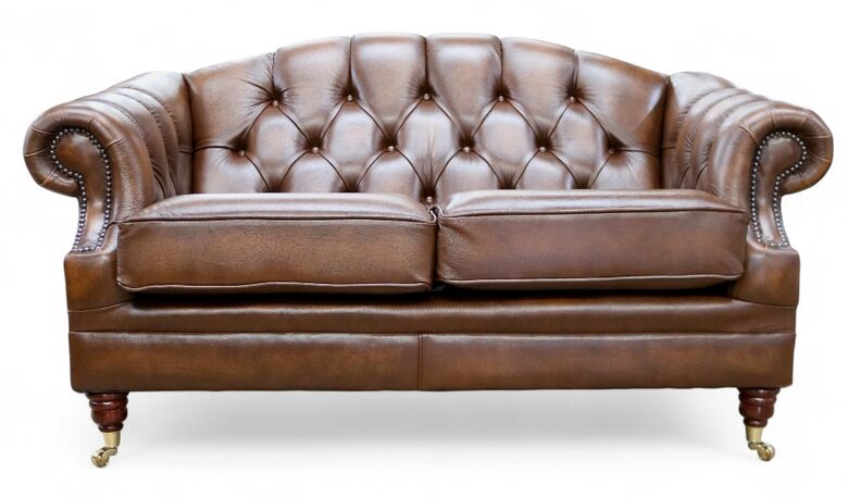 Victoria 2 Seater Chesterfield Leather Sofa Settee Antique Tan Leather