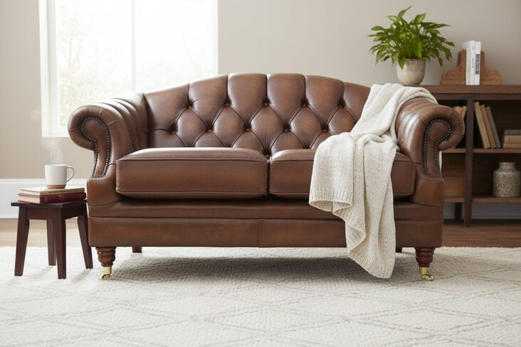 Victoria 2 Seater Chesterfield Leather Sofa Settee Antique Tan Leather