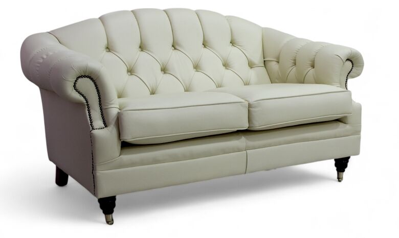 Victoria 2 Seater Chesterfield Leather Sofa Settee Cream Leather