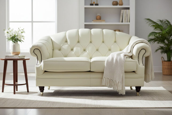 Victoria 2 Seater Chesterfield Leather Sofa Settee Cream Leather