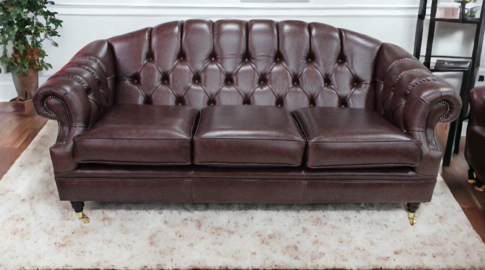 Product photograph of Victoria 3 Seater Chesterfield Leather Sofa Settee Old English Dark Brown Leather from Designer Sofas 4U