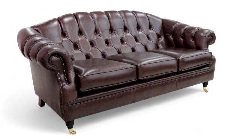 Victoria 3 Seater Chesterfield Leather Sofa Settee Old English Dark Brown Leather