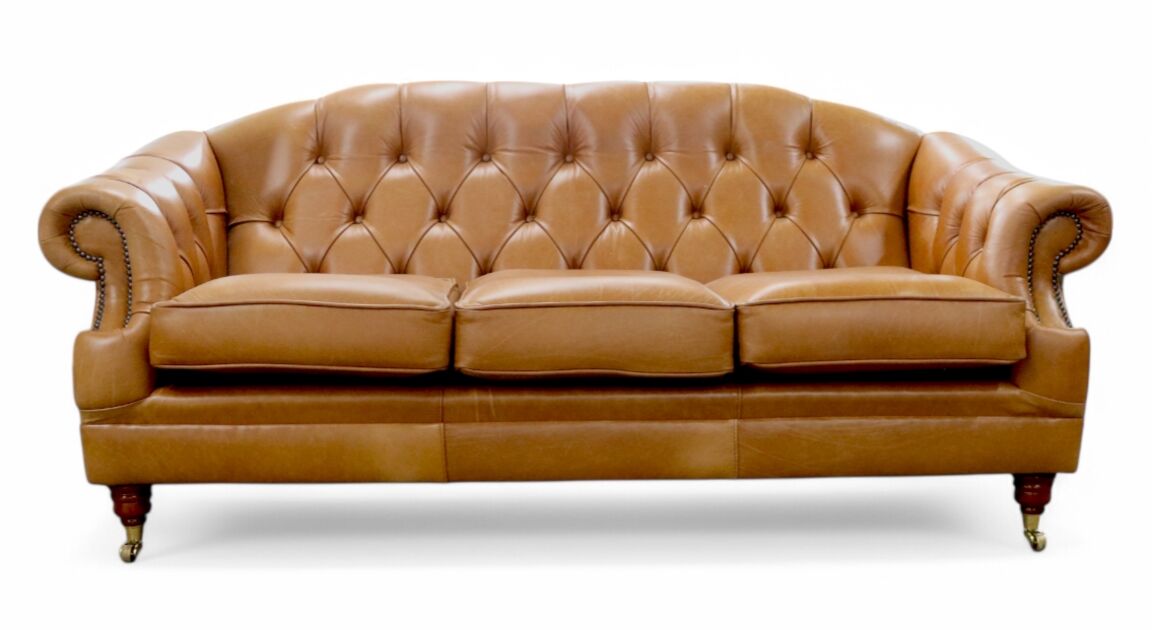 Buy Victoria 3 Seater Chesterfield Sofa in Old English Tan Leather