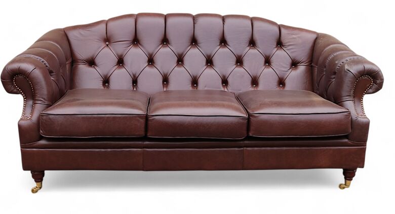 Victoria 3 Seater Chesterfield Leather Sofa Settee Old English Red Brown Leather