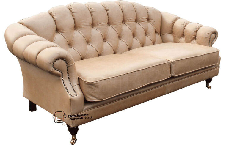 Chesterfield Victoria 3 Seater Sofa Settee Old English Parchment Real Leather