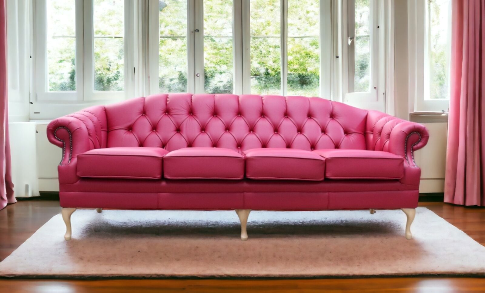 Product photograph of Victoria 4 Seater Chesterfield Leather Sofa Settee Anemone Pink Leather from Designer Sofas 4U
