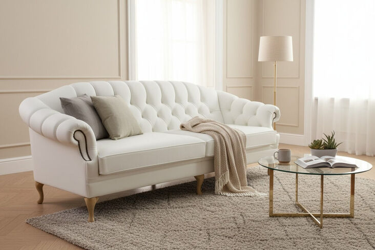 Victoria 4 Seater Chesterfield Leather Sofa Settee White Leather