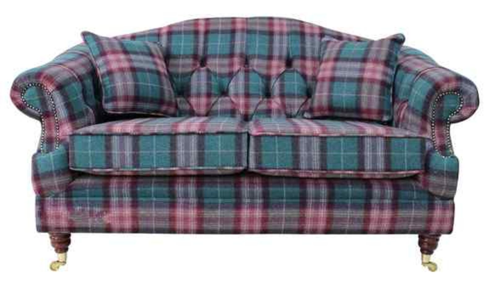 Product photograph of Victoria 2 Seater Chesterfield Threshfield Jade Check Tweed Wool Sofa from Designer Sofas 4U