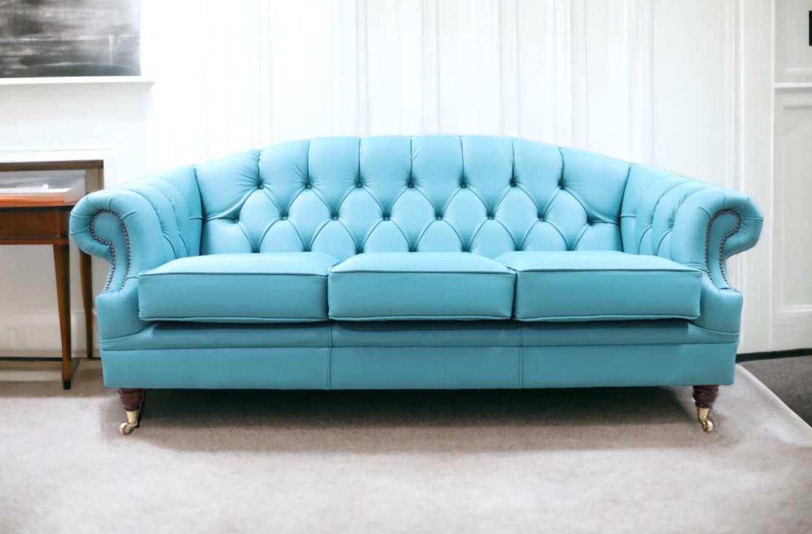 Product photograph of Chesterfield Victoria 3 Seater Leather Sofa Settee Shelly Dark Teal Leather from Designer Sofas 4U