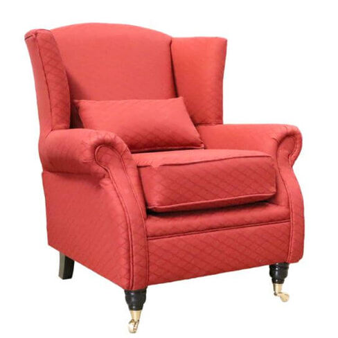 Wing Chair Fireside High Back Armchair Bramley Diamond Cranberry Fabric