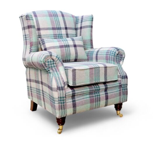 Wing Chair Fireside High Back Armchair Melbourne Heather Wool Tartan